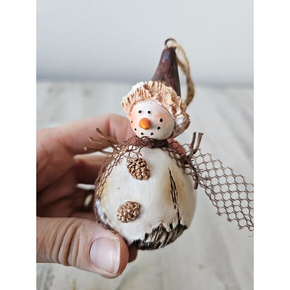 Pine cone snowman ornament set cabin rustic roly poly Xmas tree - Picture 7 of 9